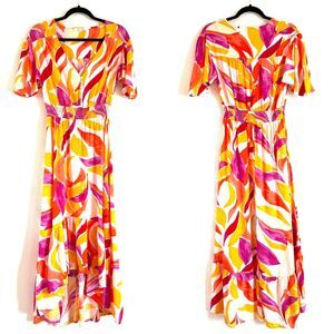 Anthropologie Abel the label ATL Swish Maxi High Low Dress Flutter Slv